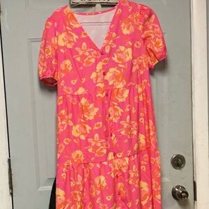 NWOT Colorful Maxi  Dress, Large, pink & orange
